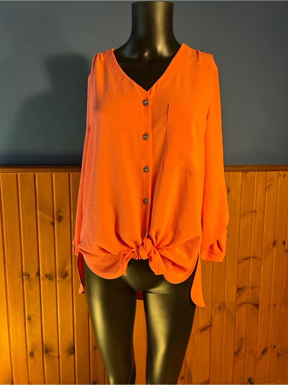 Laura Coral Button-Front Tie-Hem Blouse. Like new. - Picture 1 of 5